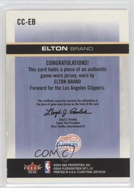 2003-04 Flair Final Edition Courtside Cuts Jerseys Red /175 Elton Brand #CC-EB - Image 2 of 2