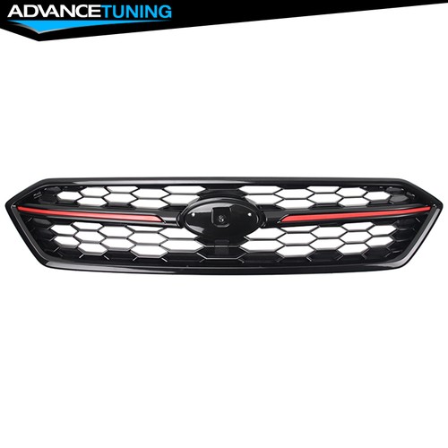 Fits 18-21 Subaru WRX STI Style Front Bumper Upper Grille ABS Gloss Black W/ Red - Picture 9 of 11