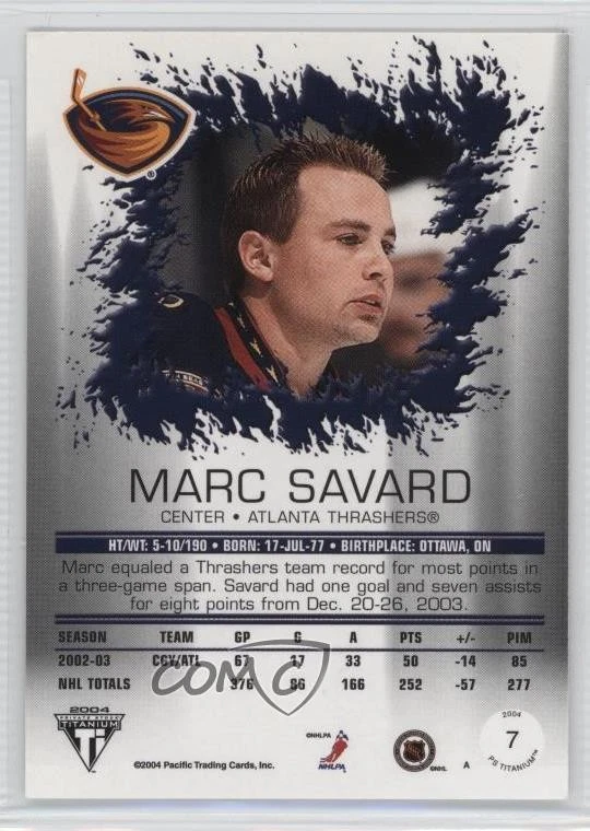 2003-04 Pacific Private Stock Titanium Hobby Jersey Number /150 Marc Savard #7 - Image 2 of 2