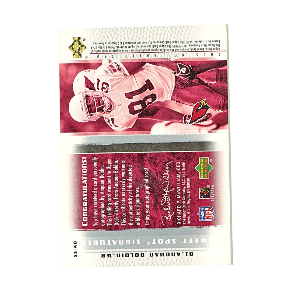 Anquan Boldin Arizona Cardinals 2005 Upper Deck Sweet Spot Signatures Card - Image 2 of 2