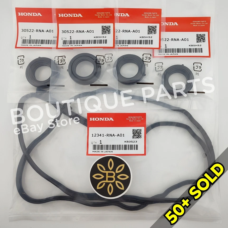 Cubierta de válvula COMBO JUNTA FABRICANTE DE EQUIPOS ORIGINALES para Honda + sellos de enchufe de bobina 12341-RNA-A01 Foto 3 de 4