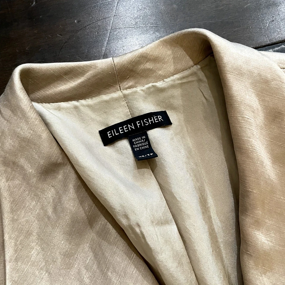 Chaqueta cárdigan Eileen Fisher lino seda frente abierto champán para mujer talla XS Foto 3 de 4