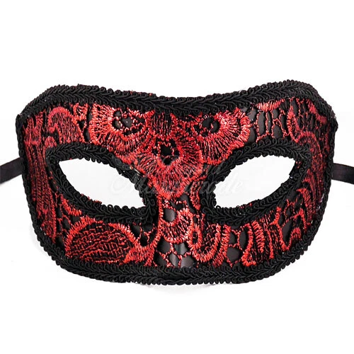 Men's Venetian Simplistic Lace Festival Party Masquerade Ball Mask [Red] - Image 2 of 4