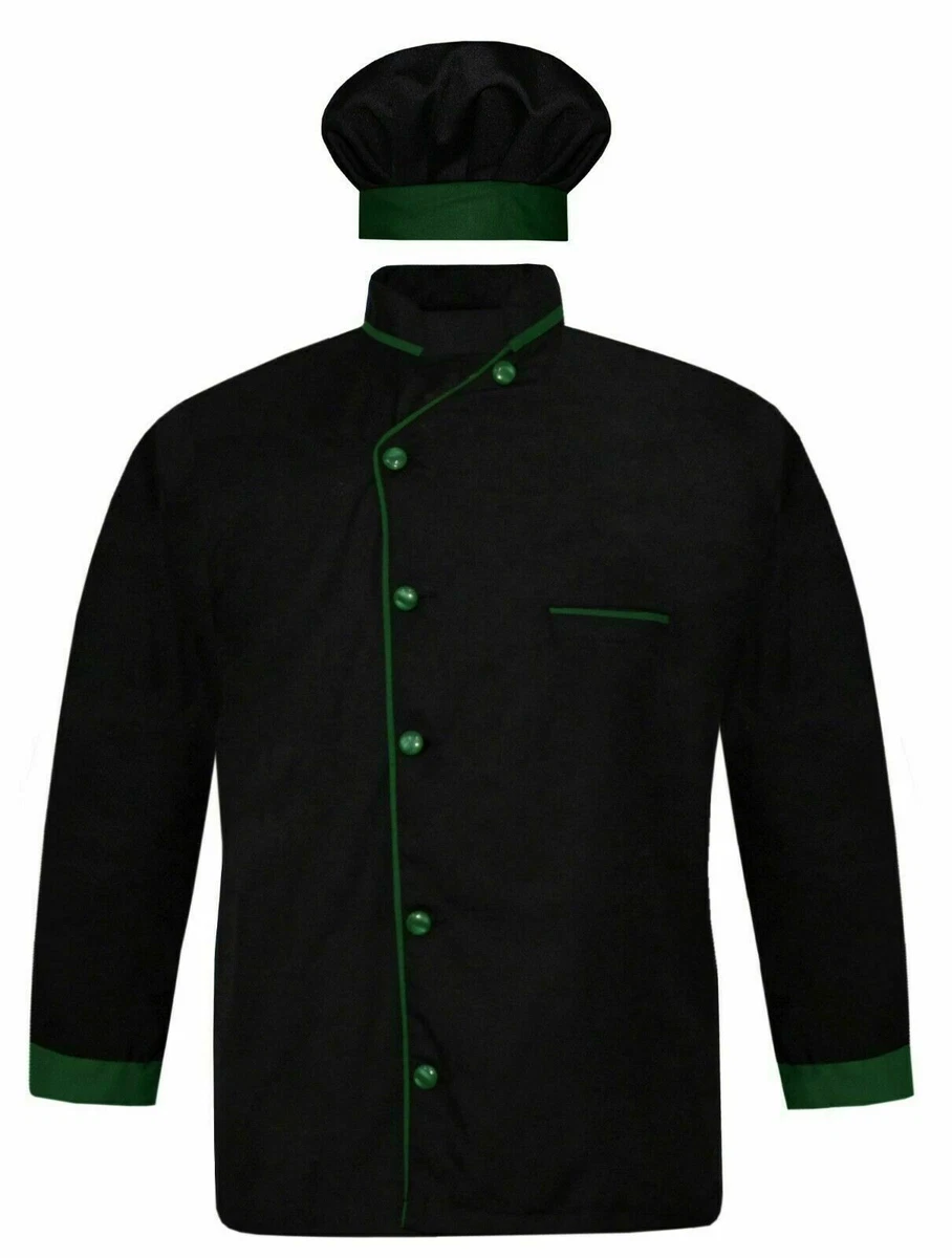 New Veles Men s Black Chef Coat Green Piping Chef Coat Jacket with