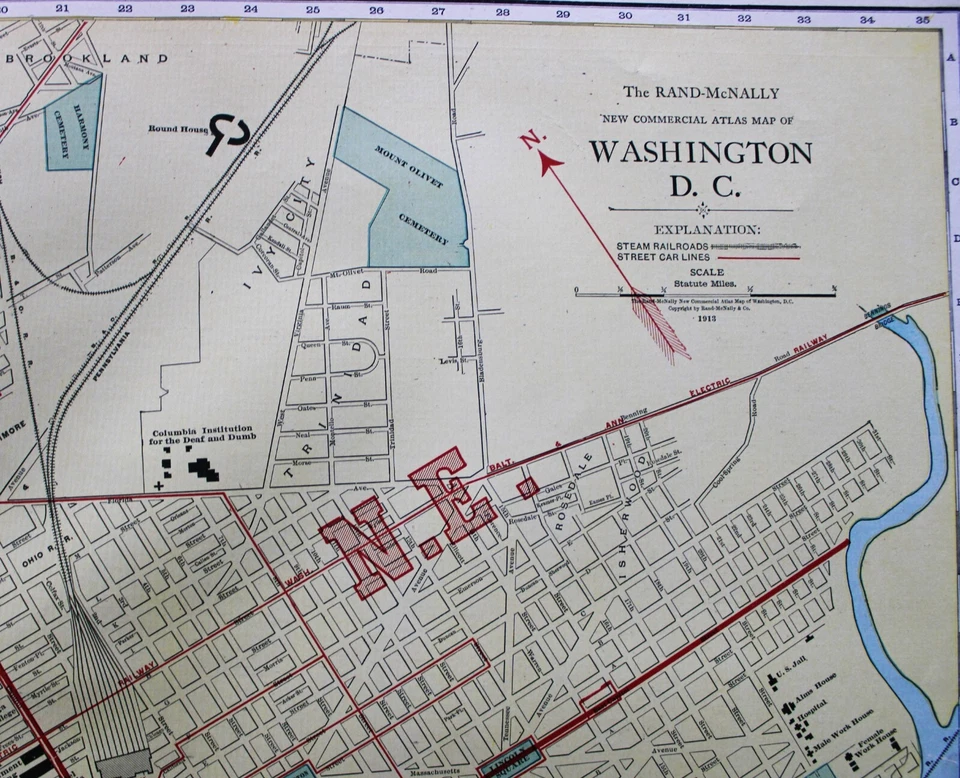 RAND MCNALLY COMMERCIAL ATLAS MAP PAGE WASHINGTON D.C. CITY STREET ROAD MAP 1913 - Image 2 of 4