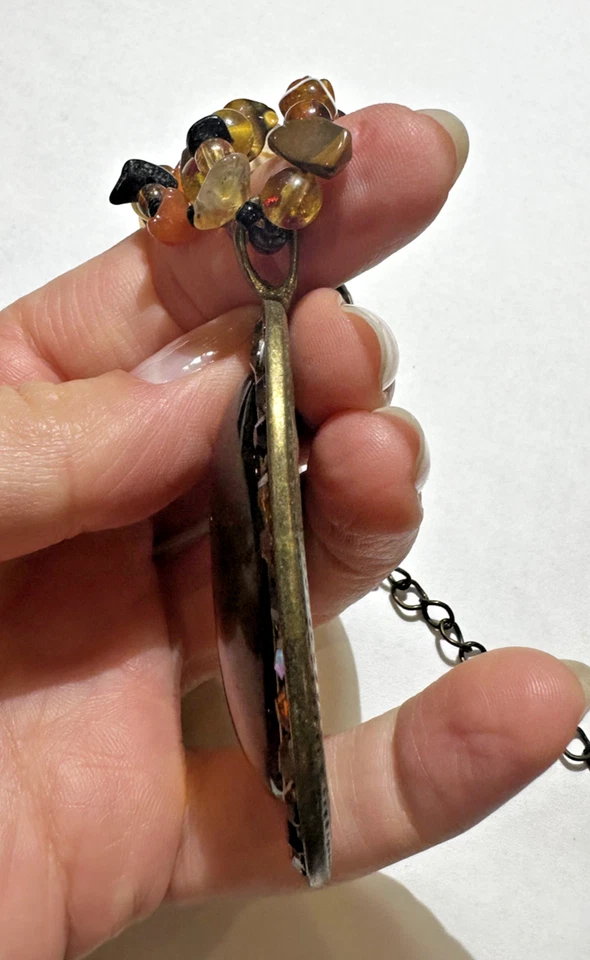 Collar Colgante You and I Art Vidrio Moldeado Ámbar Marrón Miel Cuentas Estrás Foto 4 de 4