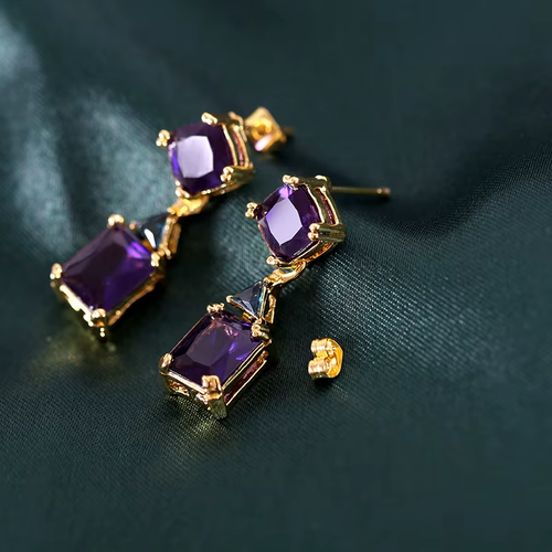 PENDIENTES DE LUJO CON PIEDRA GEOMÉTRICA DE CIRCONIO CUBICA JOYERÍA PARA MUJER - Imagen 5 de 6