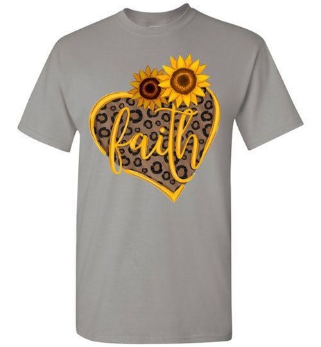 Faith Sonnenblume Leopardenmuster Herz Herbst Herbst Grafik T-Shirt Top - Bild 6 von 22