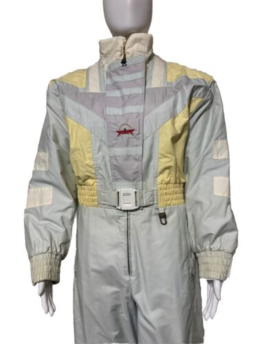 Vintage Bogner One Piece Ski Suit: White Multi Colored With Matching Gloves S/M - Picture 3 of 19