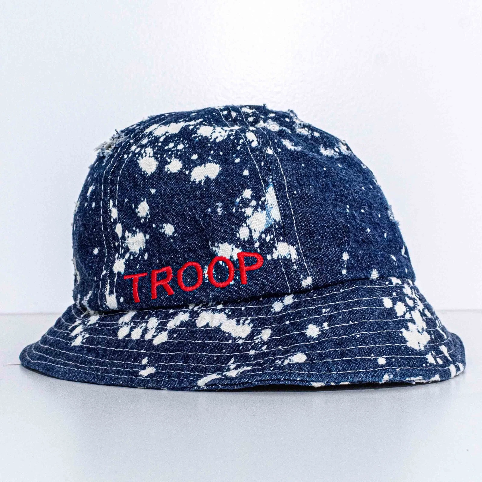 VTG 80s TROOP Acid Wash Denim Bucket Hat Distressed Hip Hop Old School Streetwea