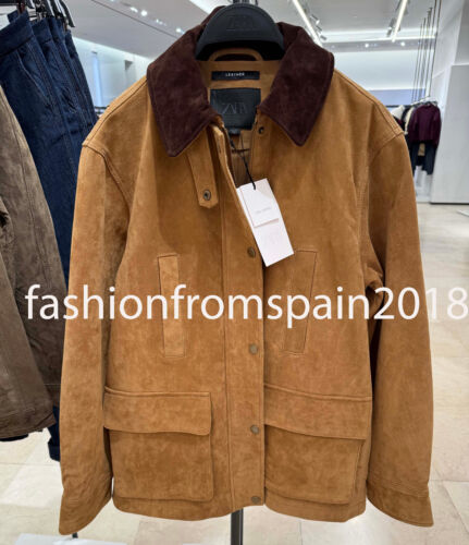 ZARA NEW WOMAN COMBIN. 100% SUEDE LEATHER JACKET WITH PLEAT CAMEL 4341/755/707 - Picture 3 of 4