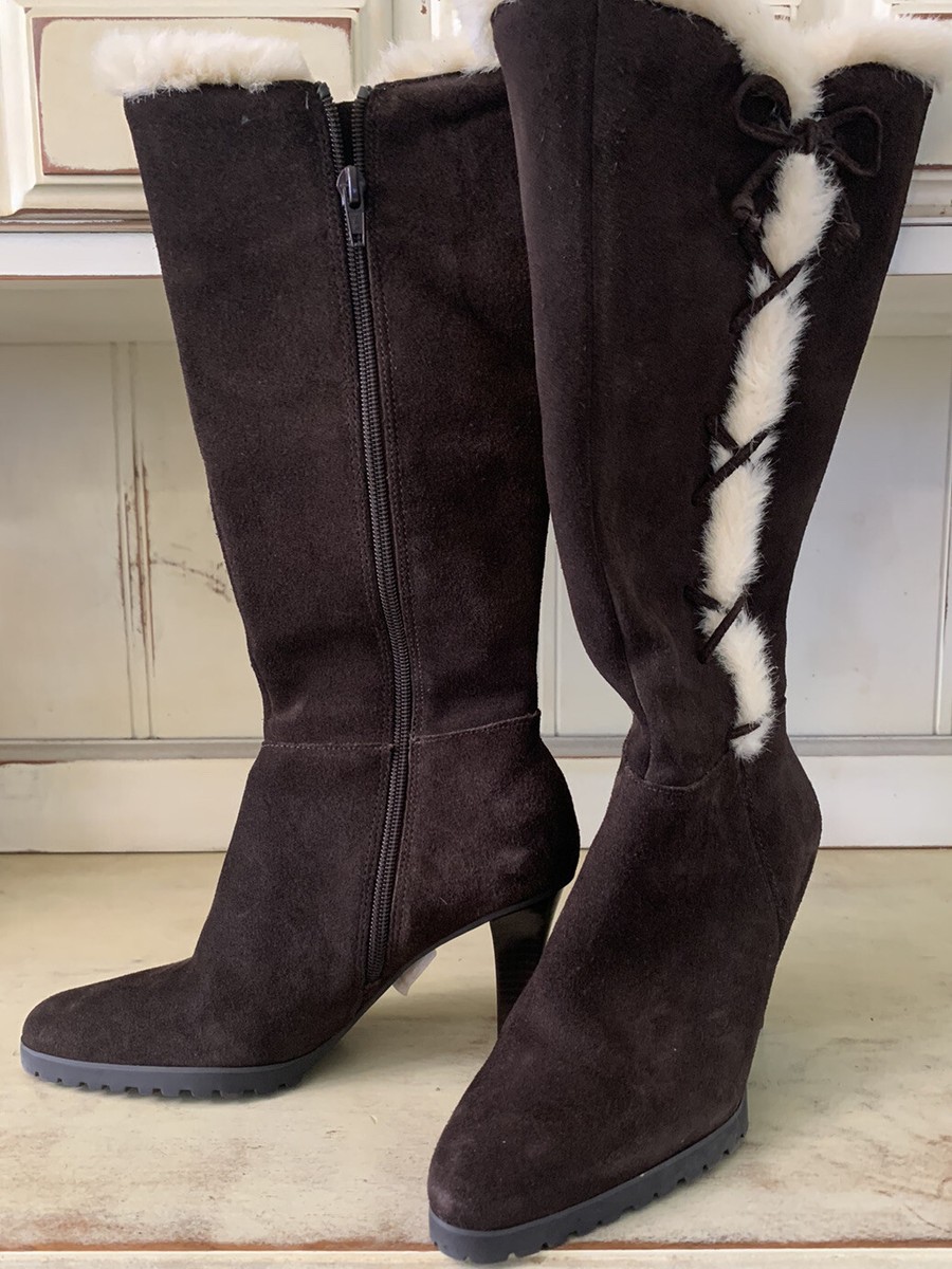 Suede Boots Sherpa Lined Knee High Boots NWT Gianni Bini Cognac