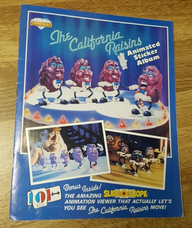 Libro de actividades álbum de pegatinas nuevo sin usar Diamond California Raisins 1988 vintage  Foto 2 de 4
