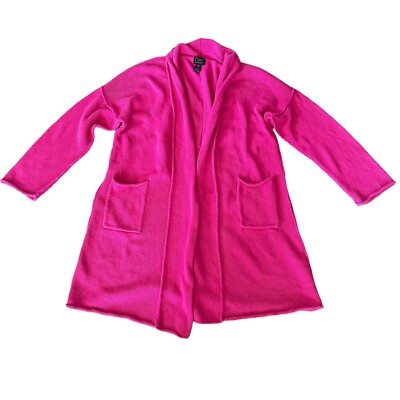 Pure Handknit Open Cardigan Duster Sz S/M Hot Pink Cable Knit L/S