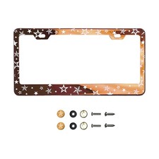Star Pattern Laser Etch License Plate Frame Metal Screw Cap Silicone Back Guard
