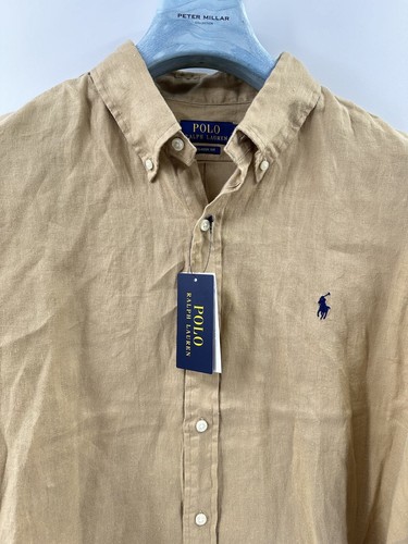 Polo Ralph Lauren Brown 100% Linen Button Down Shirt Size XL NWT (A-3) - Picture 2 of 6