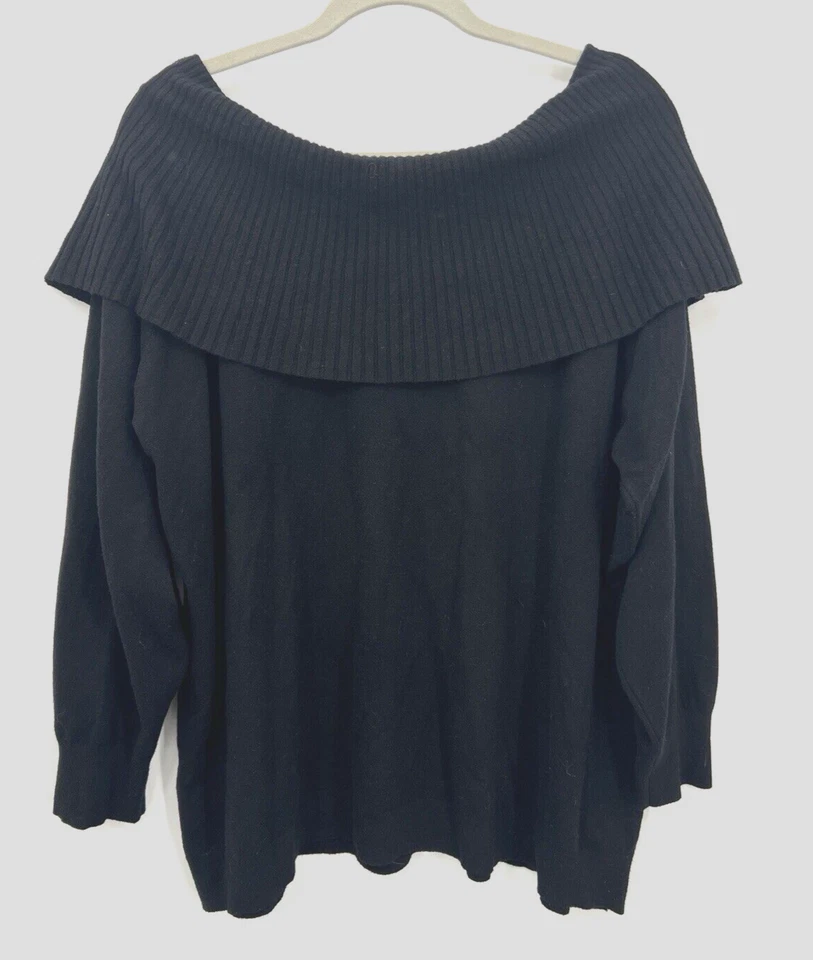 Vila Milano 毛衣女式大码黑色大领串珠艺术装饰艺术套衫 — 第 2/4 张图片