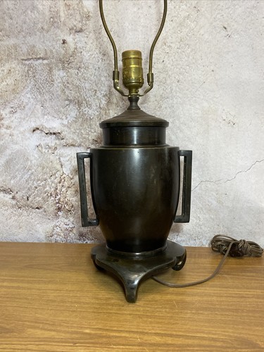 Vintage Table Lamp Trophy Bronze Urn Handles Hunting Water Ducks Birds - Picture 15 of 24