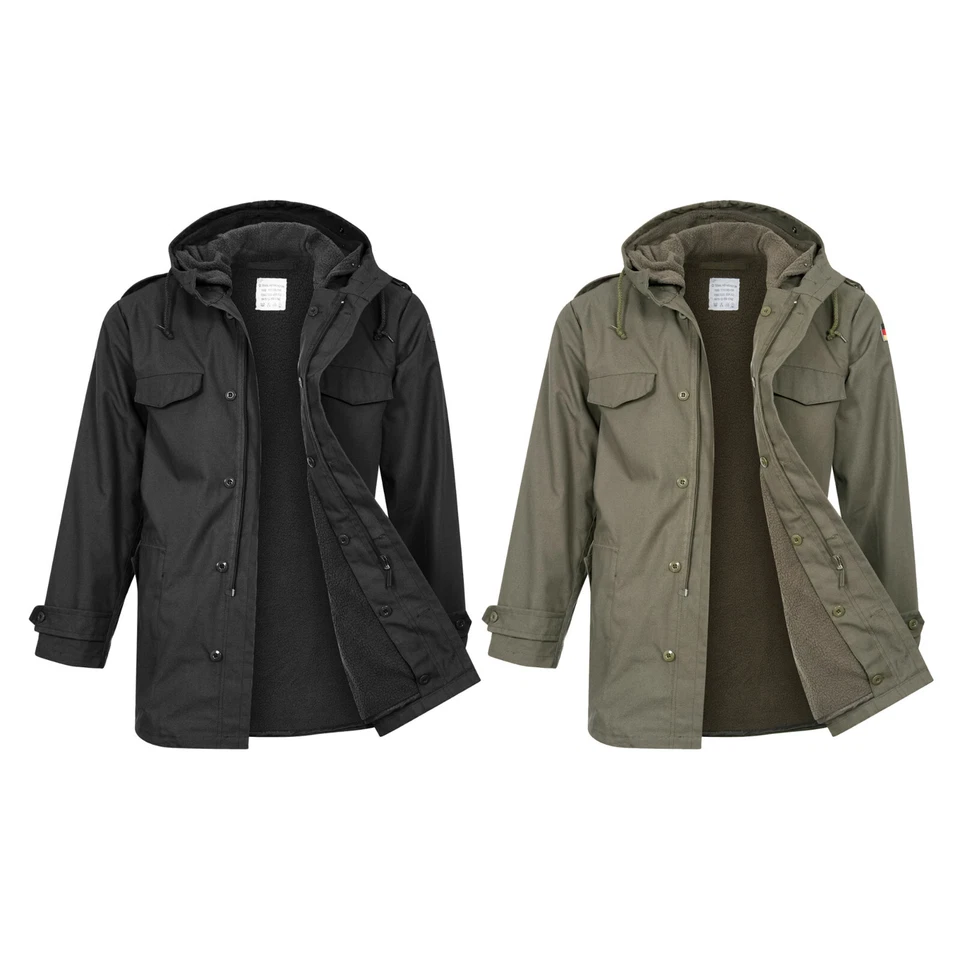 German Army Military Style Winter Parka Hooded Fleece Jacket Coat Olive Black - Image 4 of 4