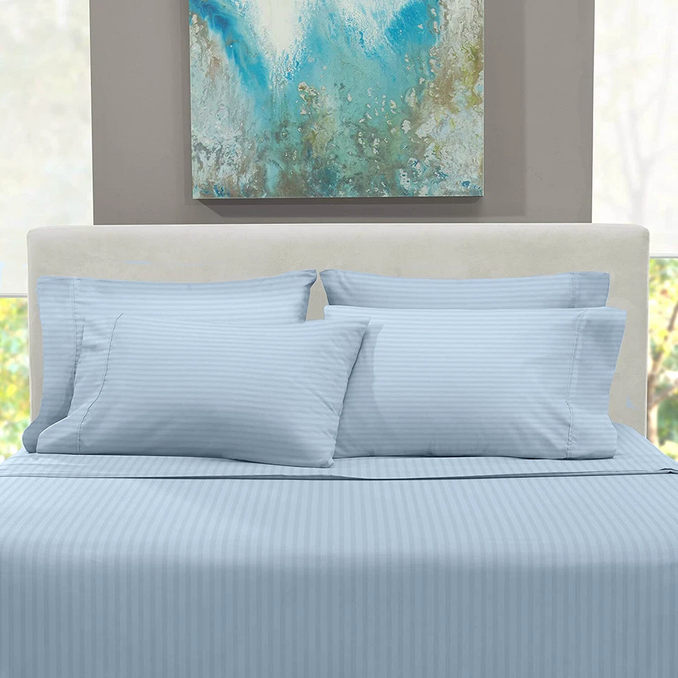 1800TC NOVO EM FOLHA 4 PEÇAS CONJUNTO DE LENÇÓIS LISTRADOS - LENÇÓIS DE BOLSO PROFUNDOS DE MICROFIBRA DE LUXO - Imagem 3 de 4