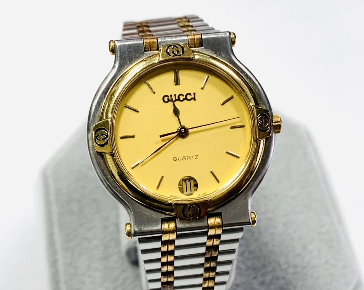 ジャンク品 GUCCI 腕時計 9000M デイト ヴィンテージ 1820 GUCCI グッチ 9000M デイト 30m防水 アイボリー コンビ SS ステンレス