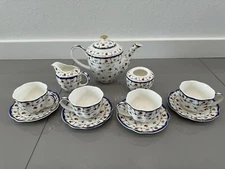 GRACE'S TEAWARE BONE CHINA PORCELAIN White Blue Flower 11 PC TEA SET teapot