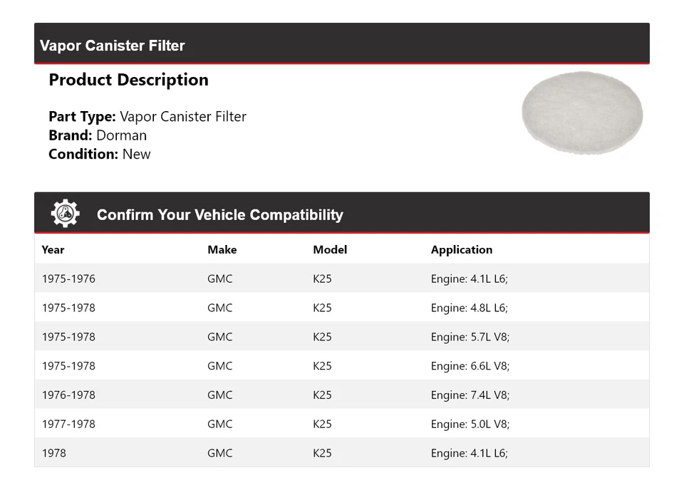 Фильтр канистровый паровой для 1975-1978 GMC K25 Dorman 1976 1977 - Изображение 2 из 4