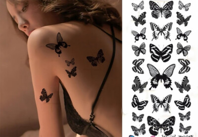 Temporäres Tattoo SET Schmetterlinge Love Liebe Herz Blumen Butterfly Flower