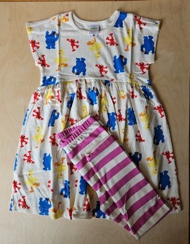 NWOT Hanna Andersson SESAME STREET DRESS SET PINK STRIPE LEGGINGS 110 5 $58
