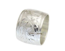 925 STERLING SILVER 15MM HAWAIIAN PLUMERIA FLOWER SCROLL SMOOTH EDGE RING