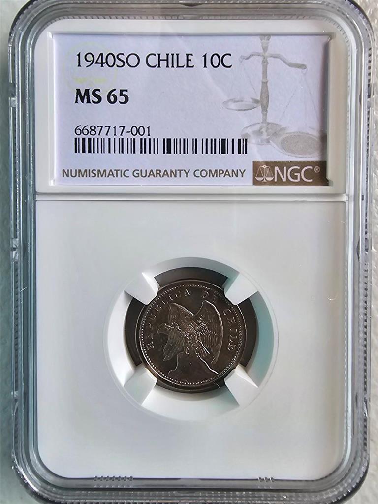 Chile 10 Centavos 1940SO NGC MS 65
