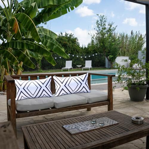 and Black Outdoor Pillow Covers 12x20 Waterproof Geometric 12x20 Inch White - Bild 2 von 6