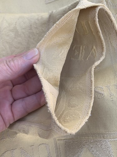 7 Metres Damask Jacquard Fabric Latin Script Gold Curtains 145cm Wide B46 - Picture 5 of 11