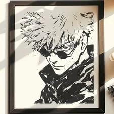 Hand Drawn Satoru Gojo Art Jujutsu Kaisen Decor | Original Anime Drawing Framed