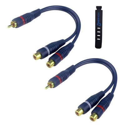 Cinch Splitter Kabel RCA Y Adapter 15cm Blau 2er-Pack Audio Kabel