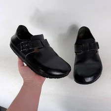 Birkenstock London Clogs Women's 8 Black Leather Ankle Strap Buckle Casual