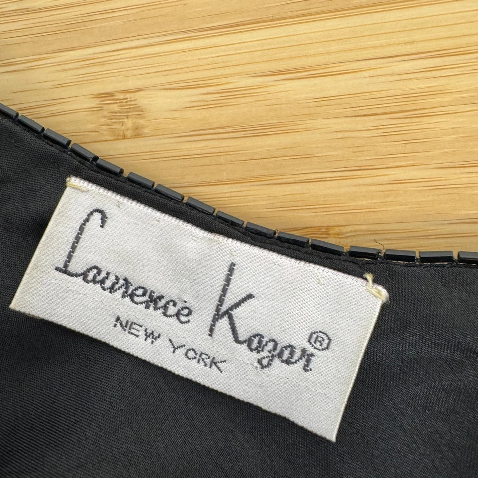 Lawrence Kazar 黑色 100% 真丝串珠亮片花卉长裙 XL 晚礼服正式 — 第 3/4 张图片