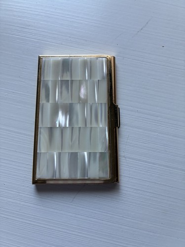 Colibri: Vintage Gold Tone Mother of Pearl Cover Card Holder Case