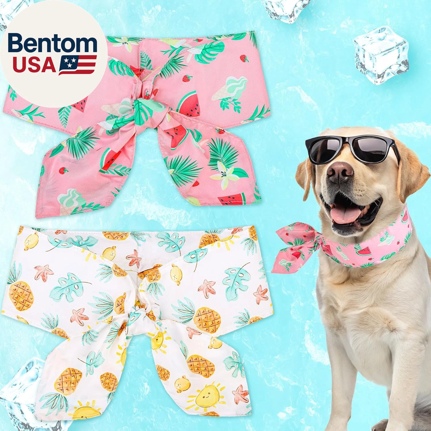 Dog Cooling Bandana - Summer Dog Bandanas with Ice Bag & Thermal Insulation Laye