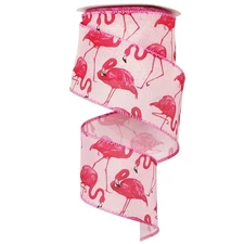 JarThenaAMCS Flamingo Wired Edge Ribbon Pink Summer Fabric Farmhouse Birthday 12