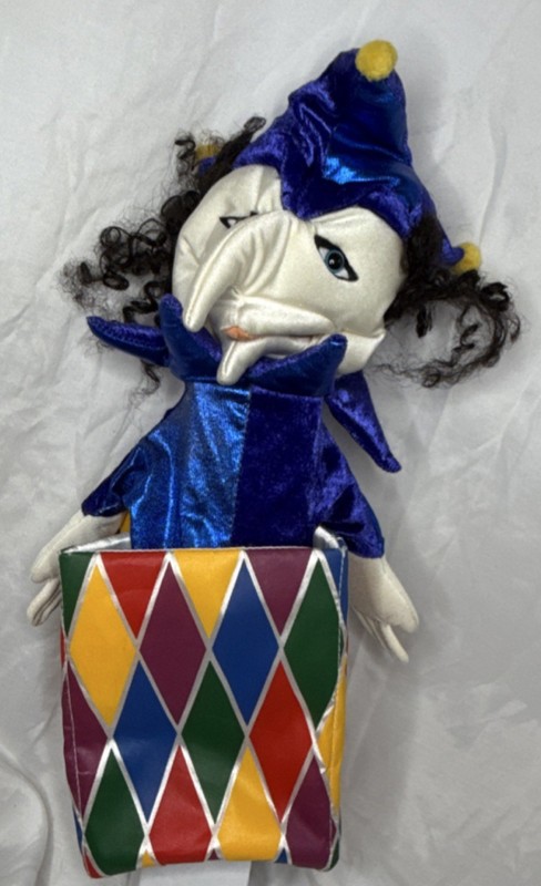 Folkmanis Jester Jack-in-the-Box Puppet Colorful Harlequin Toy