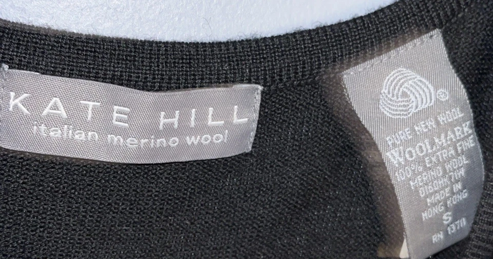 Vestido Suéter Kate Hill Italiano Lana Merino Pequeño Negro 100% Extra Fino LBD Foto 2 de 3