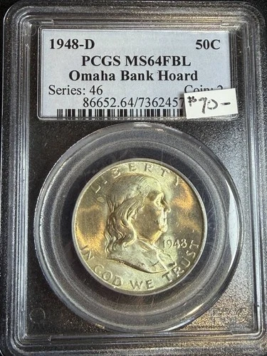 1948 D Half Dollars Franklin PCGS MS-64 FBL