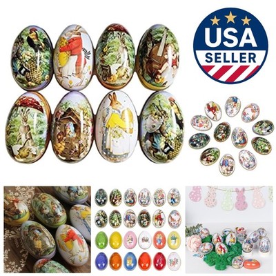 Set of 8 Colorful Eggshell Tin Boxes for Easter - Perfect for Candy Storage