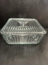 Anchor Hocking 1932 Collection 9 Inch Glass Ribbed Refrigerator Dish With Lid