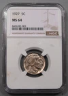 BU 1927 BUFFALO Nickel.   NGC  MS64. (Better coin in High Grades)