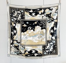 14 Momme Twill 100 Silk Mulberry Scarf 35'' Square Shawl Wrap Black Horse print