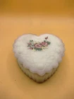 Fenton White Satin Glass Heart Shaped Trinket Box, Hand Painted