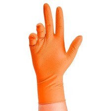 LARGE Glove Grip Orange Nitrile Disposable Gloves 8 Mil Raised Diamond Texture