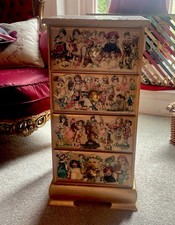 Gold Victorian Pine Decoupage Wooden 4 Drawer Chest/Bed Table Brass Knob 69cm